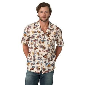 Wrangler Men's Short Sleeve Coconut Cowboy Print Shirt